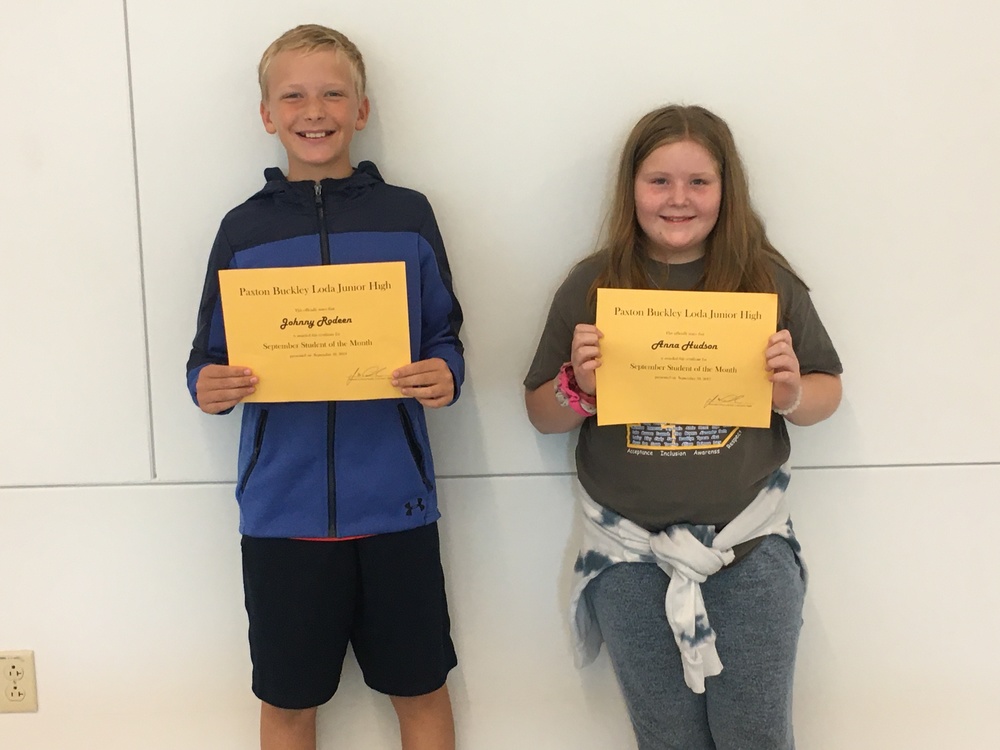 6th Grade September Students of the Month | Paxton-Buckley-Loda Junior High